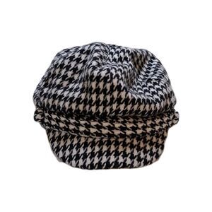 Houndstooth Newsboy Cabbie Hat Soft Shell Women's Sz OS 90s Hipster Wacky Indie